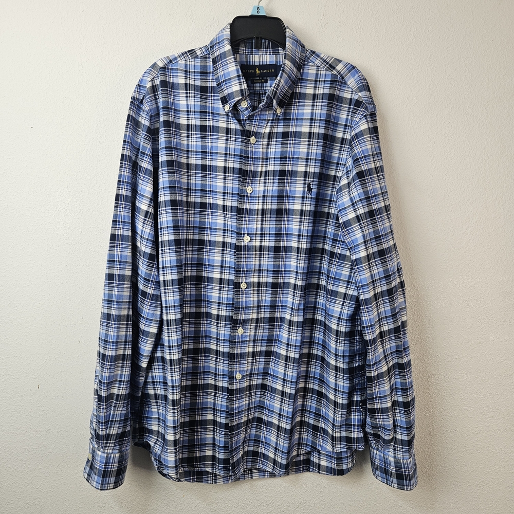 RALPH LAUREN Classic Fit Plaid Shirt Size Large